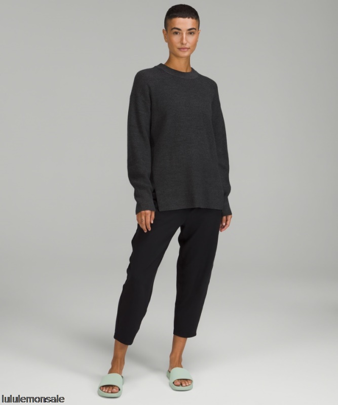 Lululemon Damen DELULU464 | Schwarz Meliert Gerippter Pullover Aus Einer Merinowollmischung Mit Rundhalsausschnitt